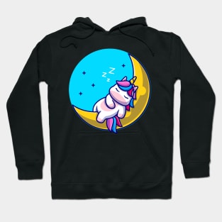 Cute Unicorn Sleeping On Moon Cartoon Hoodie